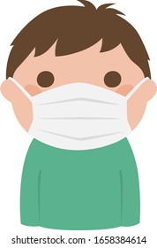 Ilustración de un joven usando una máscara quirúrgica para prevenir la transmisión del virus.