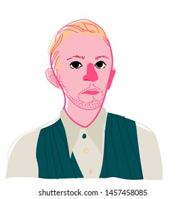 Illustration of a young man. Vector. Portrait of an abstract man in the style of pop art. Bright original image. A masterpiece of modern art. Sad and a bit melancholic person.