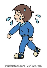 Ilustração de um jovem andando cansado e suando