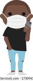 Illustration of a young man. I wear a mask to prevent the virus.