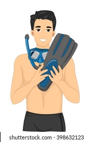 Illustration of a Young Man Wearing Snorkeling Gear