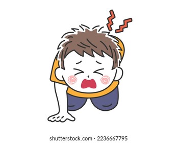 An illustration of a young man who cannot stand up due to back pain.