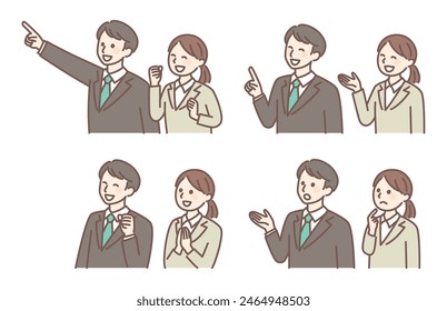 illustration of young man and woman in business suit
