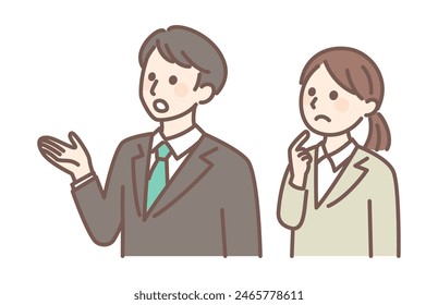 illustration of young man and woman in business suit