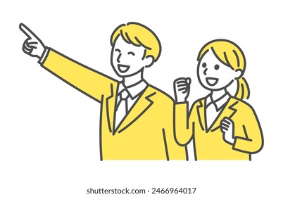 illustration of young man and woman in business suit