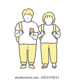 Illustration of a young man and woman carrying backpacks