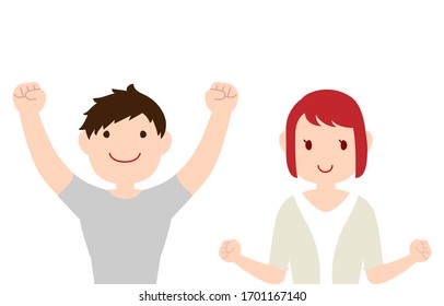 Illustration of a young man and woman taking a guts pose