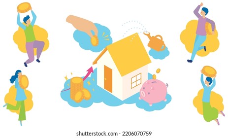 It is an illustration of a young man and a woman who invest in real estate.
