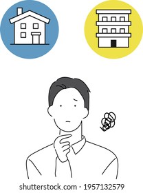 Illustration of a young man worried about buying a home