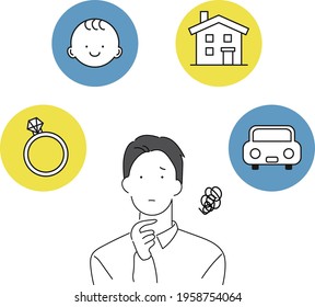 Illustration of a young man worried about his life plan