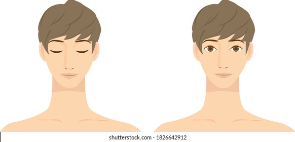 Illustration of a young man's face. Eyes closed. Open your eyes.