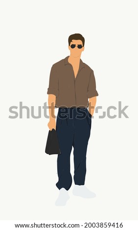 Illustration of a young mascular man with classy outfit