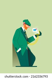Illustration of a young member of a London gang with a smartphone. Stock illustration.
