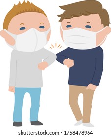 Illustration von jungen Männern, die Ellenbogenbumps machen.