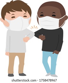 Illustration of young men doing elbow bumps.