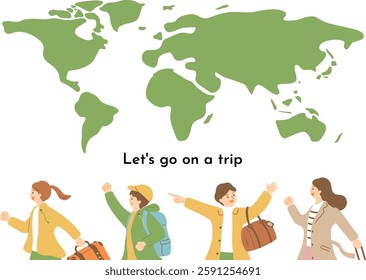 An illustration of young men and women enjoying a trip
