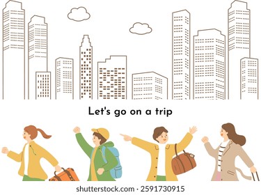 An illustration of young men and women enjoying a trip