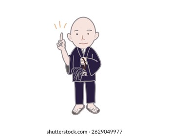 Illustration of a young monk standing and gesturing with an idea