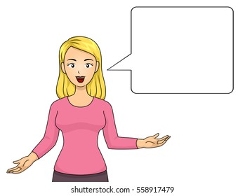 Ilustración de una joven madre haciendo gestos manuales mientras da un discurso