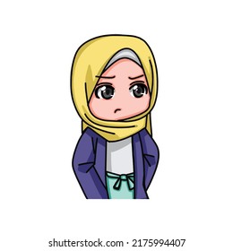Illustration of young muslim women wearing hijab. vector illustration