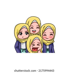 Illustration of young muslim women wearing hijab. vector illustration