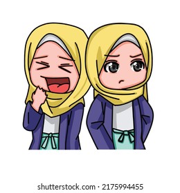 Illustration of young muslim women wearing hijab. vector illustration