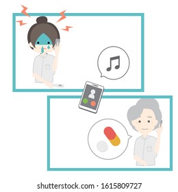 Illustration of a young nurse and an elderly nurse