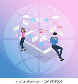 Illustration of young people chatting on the internet, social network