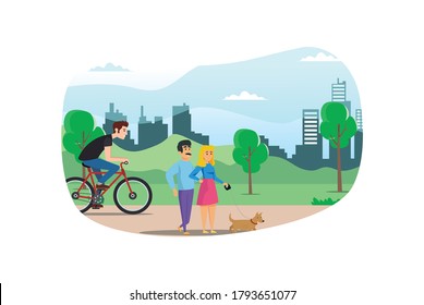 Illustration Young people doing physical activity outdoors at the park, they are running, cycling and bring the dog, healthy lifestyle  Suitable for Diagrams, Infographics, And Other Graphic Asset