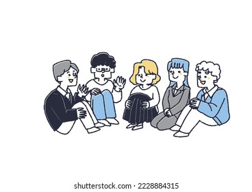 Illustration of young people gathering and exchanging opinions