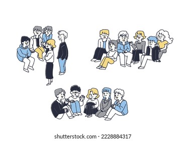 Illustration of young people gathering and exchanging opinions