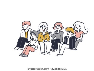 Illustration of young people gathering and exchanging opinions