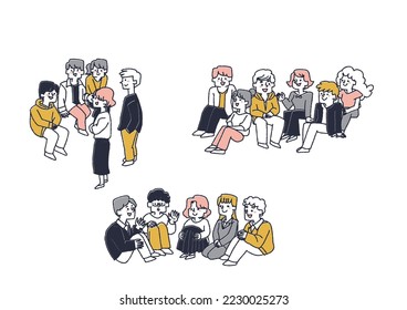 Illustration of young people gathering and exchanging opinions
