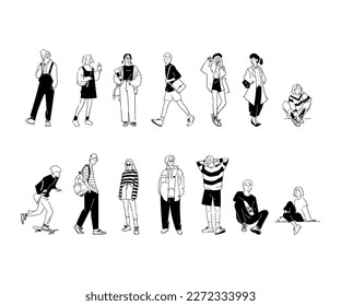 Illustration of young people poses and styles. 