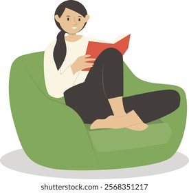 Illustration of Young People Reading Book with Sitting Concept. Isolated on White Background. Vector Character.