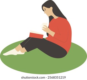 Illustration of Young People Reading Book with Sitting Concept. Isolated on White Background. Vector Character.