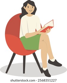 Illustration of Young People Reading Book with Sitting Concept. Isolated on White Background. Vector Character.