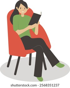 Illustration of Young People Reading Book with Sitting Concept. Isolated on White Background. Vector Character.