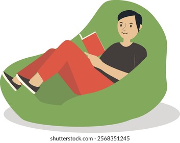 Illustration of Young People Reading Book with Sitting Concept. Isolated on White Background. Vector Character.