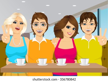 illustration of young people taking a selfie at a coffee shop