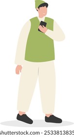 Illustration of Young People Using Smartphone. Isolated on White Background. Cartoon Vector Character.