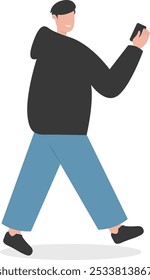 Illustration junger Menschen mit dem Smartphone. einzeln auf weißem Hintergrund. Cartoon-Vektorzeichen.
