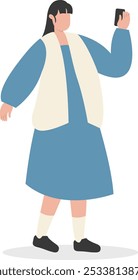 Ilustración de Personas jóvenes usando Smartphone. Aislado sobre fondo blanco. Personaje de Vector de dibujos animados.