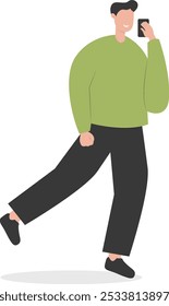 Ilustración de Personas jóvenes usando Smartphone. Aislado sobre fondo blanco. Personaje de Vector de dibujos animados.