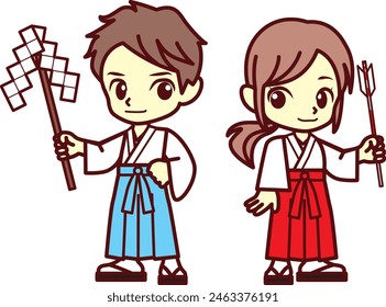 Illustration of young priest and shrine maiden