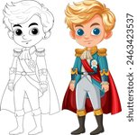 Illustration of a young prince, colored and outlined