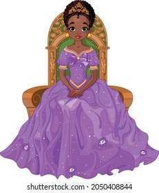 Illustration of young princess sitting on throne