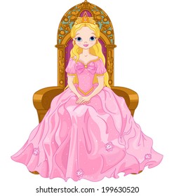 Illustration Of Young Queen Sitting On The Throne