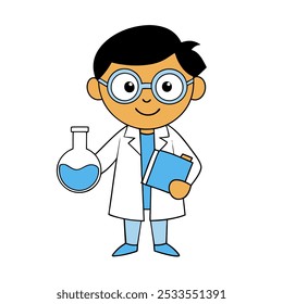 Illustration of a Young Scientist Holding a Flask and Book