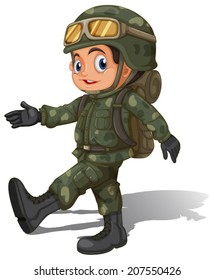 Illustration of a young soldier on a white background